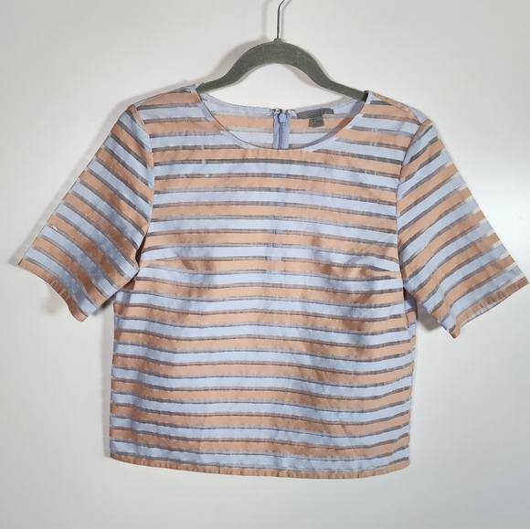 COS Sheer Peach Light Blue Striped Boxy Blouse US 4 - Picture 1 of 9